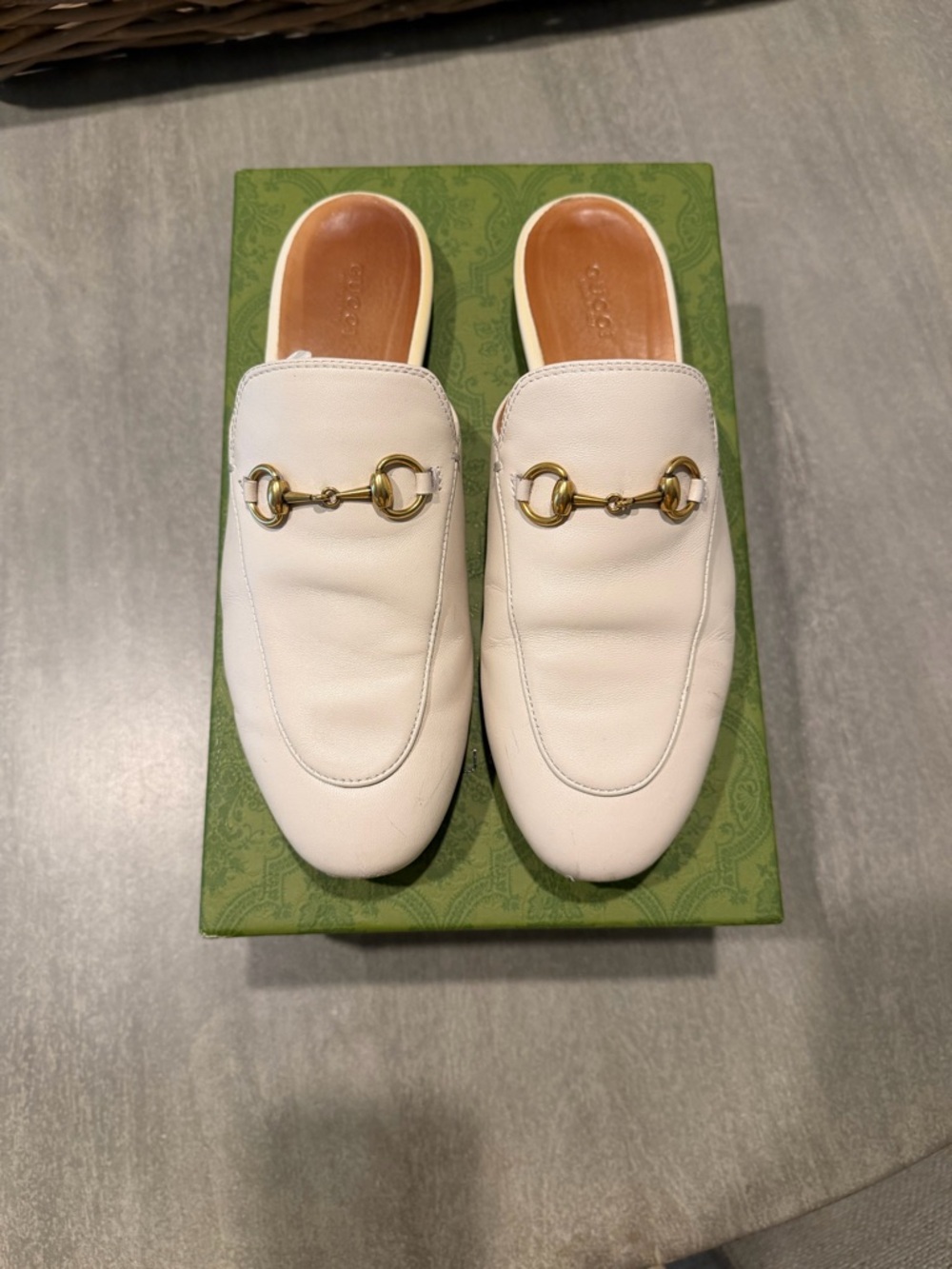 Gucci White Leather Horsebit Mules